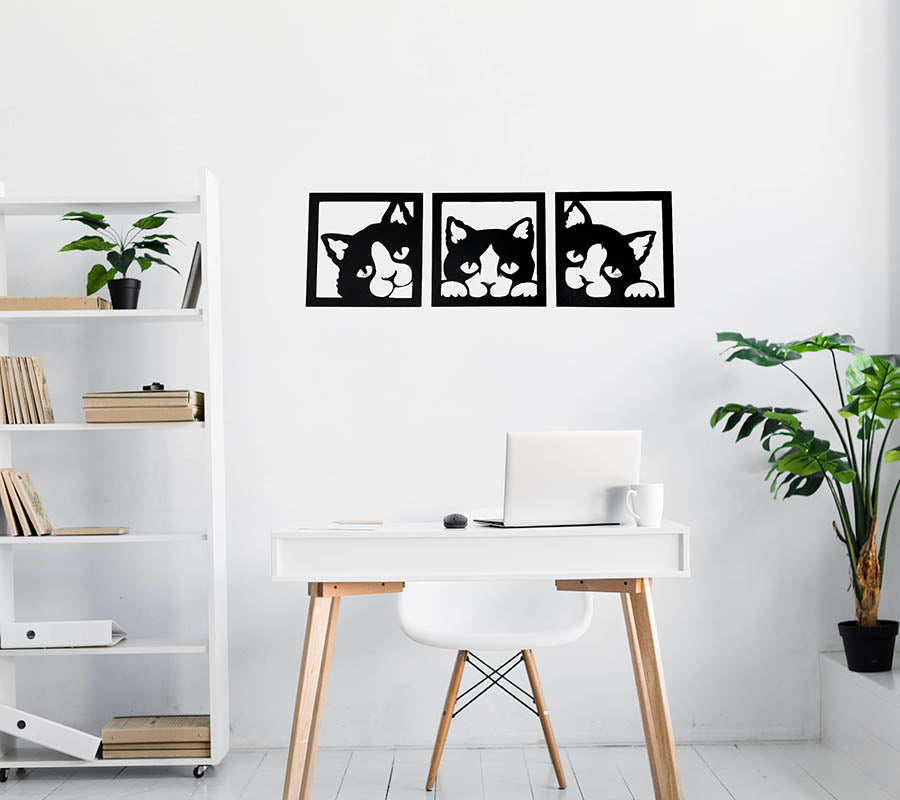 3'lü Ahşap Lazer Kesim Kedi Figürü