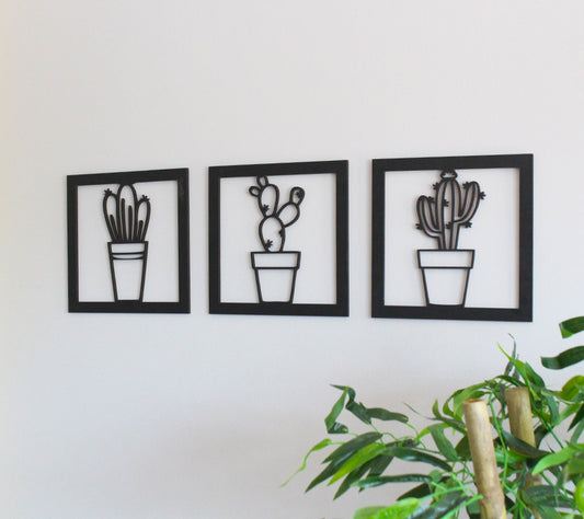 3'lü Ahşap Lazer Kesim Kaktüs Model 1