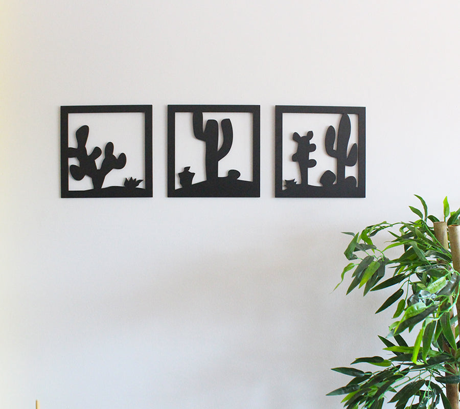 3'lü Ahşap Lazer Kesim Kaktüs Model 2