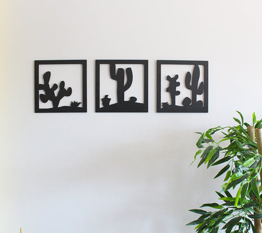 3'lü Ahşap Lazer Kesim Kaktüs Model 2