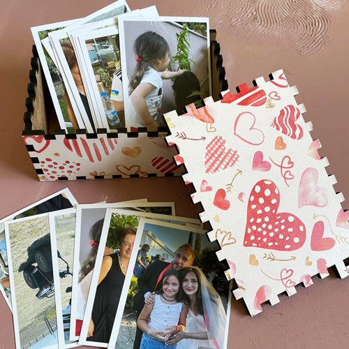 Vintage Desenli Ahşap Saklama Kutusu ve 17 adet 7x10cm Mini Fotokart