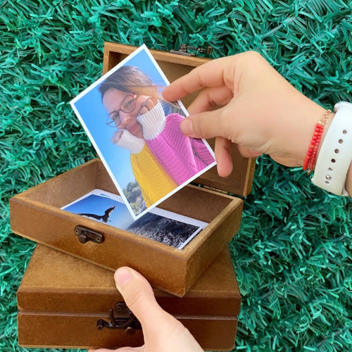 100 adet 9x13cm Fotoğraf ve Menteşeli Ahşap Fotoğraf Saklama Kutusu