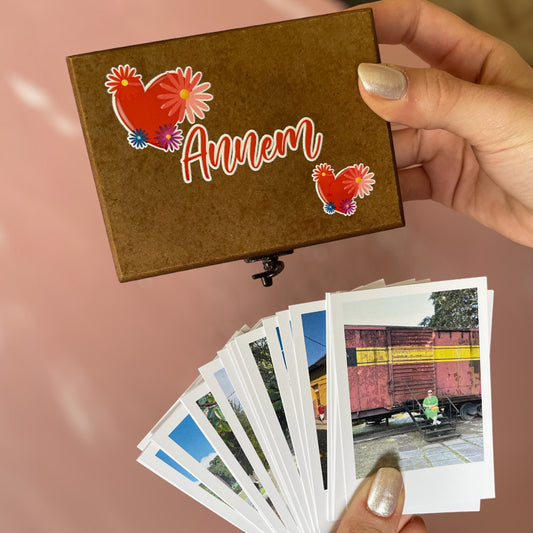 96 adet 6x9 pola kart ve menteşeli ahşap fotoğraf saklama kutusu